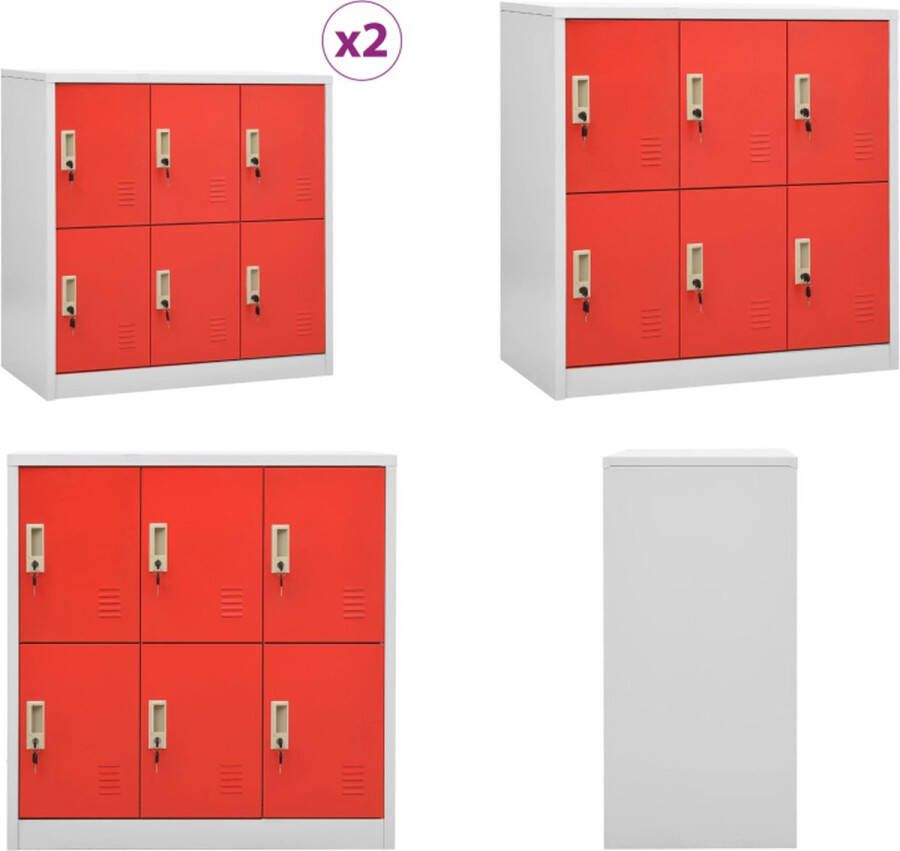 vidaXL Lockerkasten 2 st 90x45x92-5 cm staal lichtgrijs en rood Lockerkast Lockerkasten Locker Kast Locker Kasten