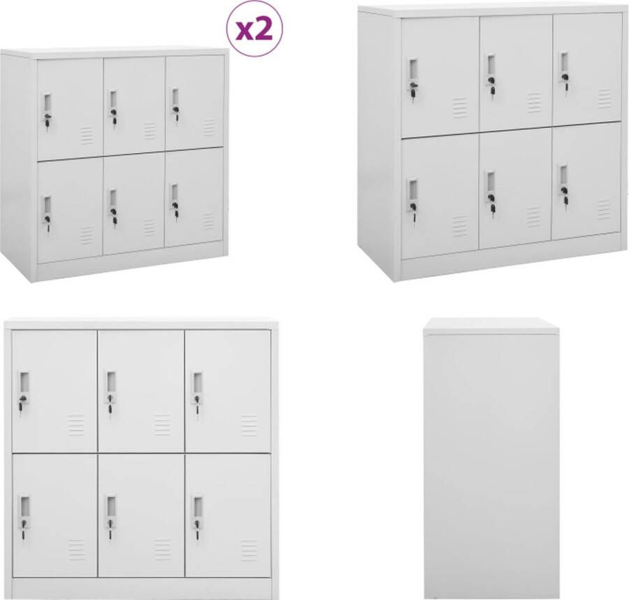 vidaXL Lockerkasten 2 st 90x45x92-5 cm staal lichtgrijs Lockerkast Lockerkasten Locker Kast Locker Kasten