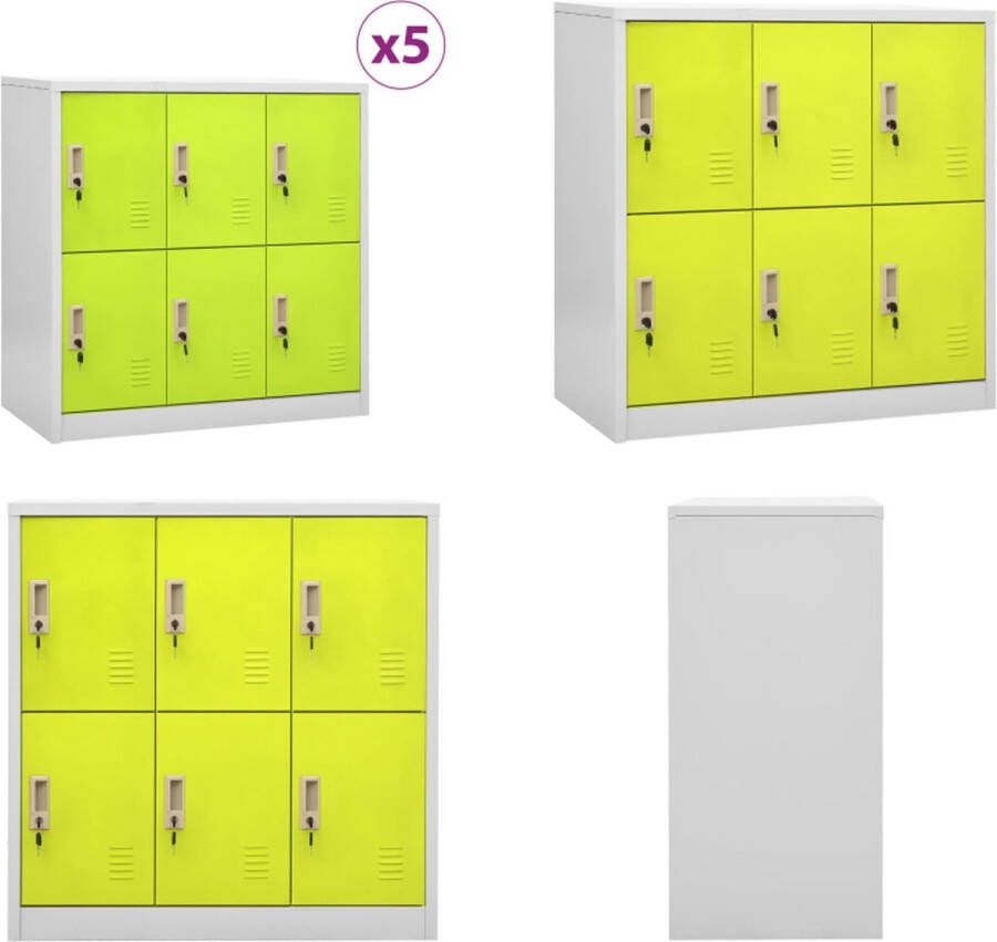 VidaXL Lockerkasten 5 st 90x45x92-5 cm staal lichtgrijs en groen Lockerkast Lockerkasten Locker Kast Locker Kasten