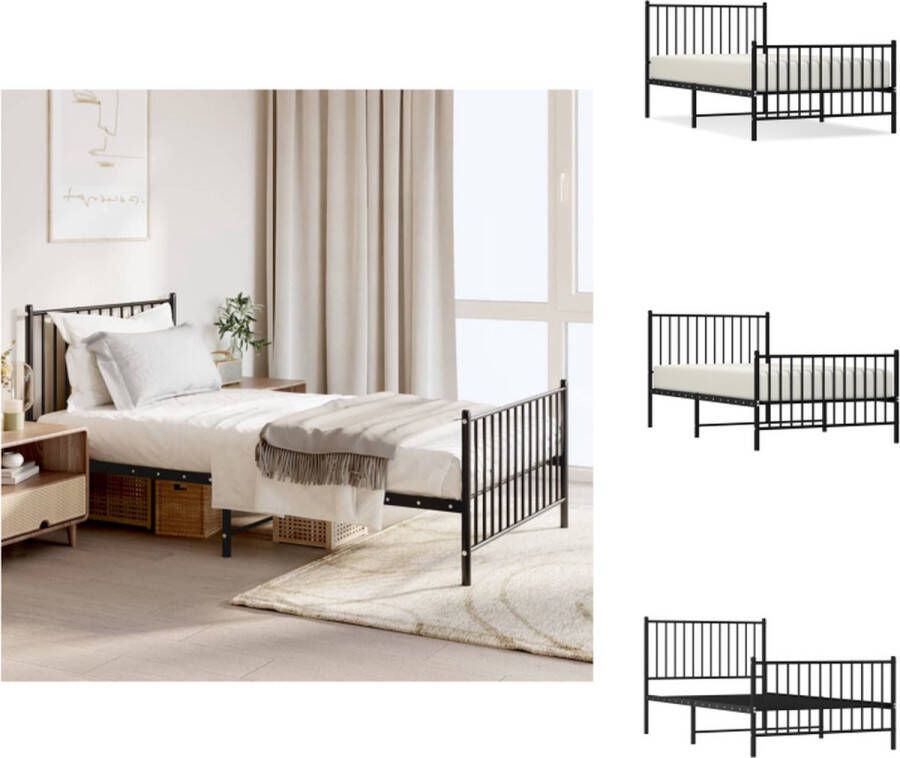 VidaXL Bedframe Bedframes Eenpersoonsbed Bed Bedframe met hoofd- en voeteneinde metaal zwart 100x190 cm - Foto 2