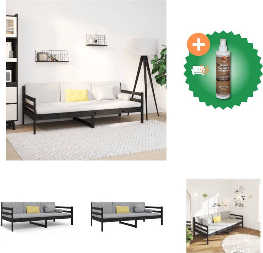 VidaXL Logeerbed 3-zijdig bedhek Massief grenenhout Gelat ontwerp Veelzijdig Extra opbergruimte Zwart 193.5 x 96 x 69.5 cm Bed Inclusief Houtreiniger en verfrisser