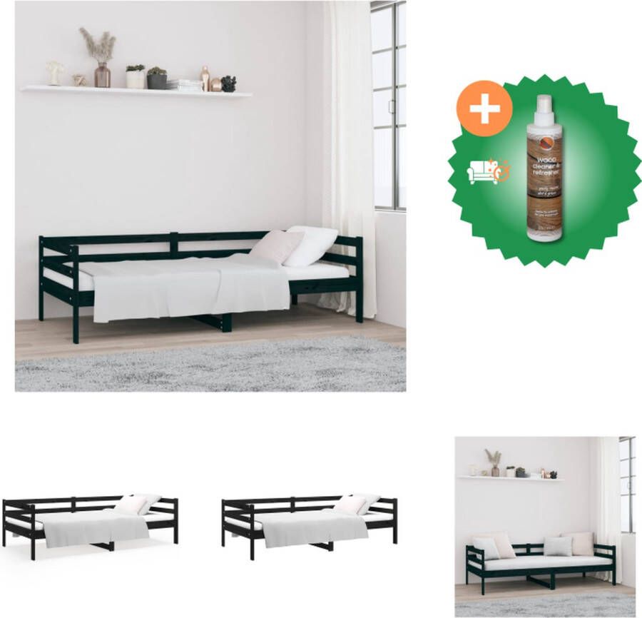 VidaXL Logeerbed Massief grenenhout 3-zijdig bedhek Gelat ontwerp Veelzijdig bed Extra opbergruimte Kleur- zwart Afmetingen- 193.5 x 96 x 68.5 cm Geschikte matras- 90 x 190 cm Bed Inclusief Houtreiniger en verfrisser - Foto 2