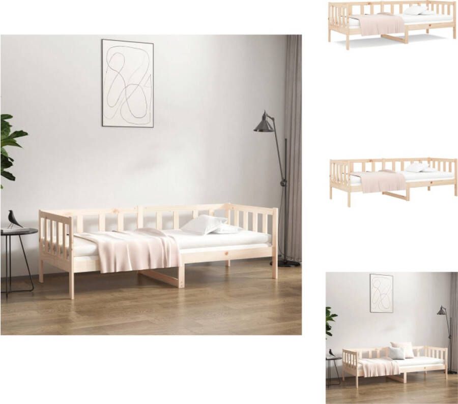 VidaXL Logeerbed Grenenhout 203.5 x 85.5 x 66 cm Massief 3-zijdig bedhek Gelat ontwerp Veelzijdig Extra opbergruimte Bed - Foto 4