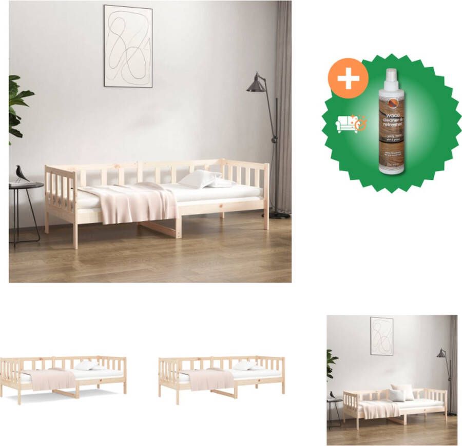 VidaXL Logeerbed Grenenhout 3-zijdig bedhek Gelat ontwerp Veelzijdig bed Extra opbergruimte 193.5 x 96 x 66 cm Geschikte matras 90 x 190 cm Onbehandeld massief grenenhout Bed Inclusief Houtreiniger en verfrisser - Foto 3