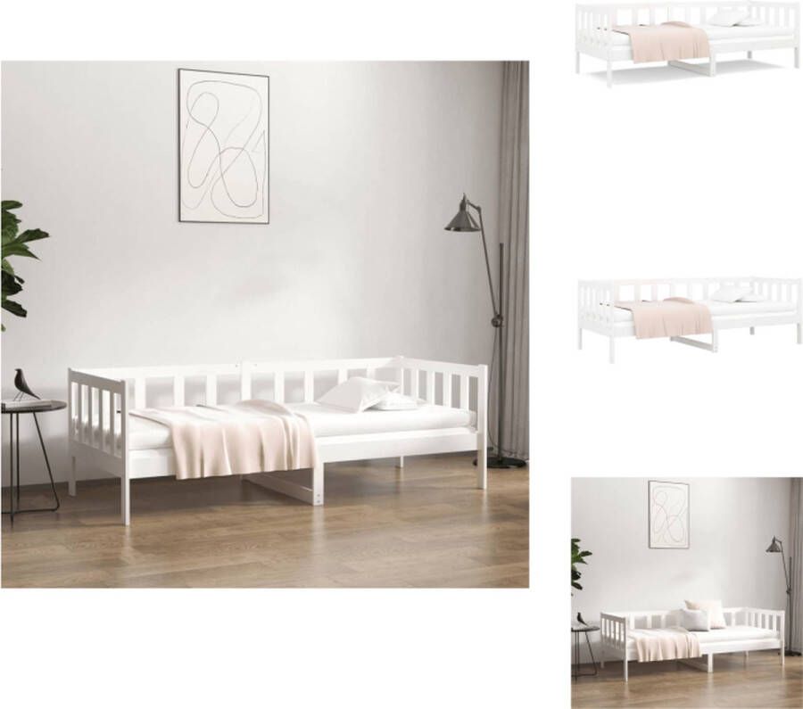 VidaXL Logeerbed Grenenhout 3-zijdig bedhek Gelat ontwerp Veelzijdig Extra opbergruimte Wit 193.5 x 96 x 66 cm (LxBxH) 90 x 190 cm (BxL) Bed - Foto 4