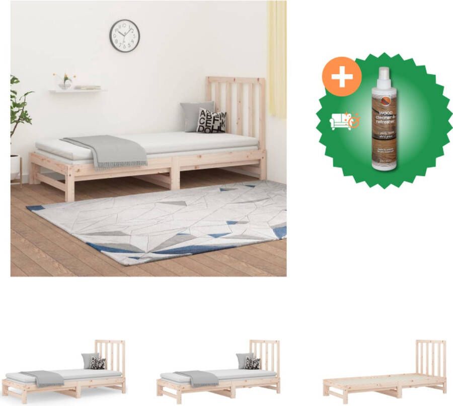 VidaXL Logeerbed Grenenhout Slaapbank 195.5 x 182 x 30 cm Uitschuifbaar Massief grenenhout Onbehandeld Geschikt voor 90 x 190 cm matras (exclusief) Met montagehandleiding Bed Inclusief Houtreiniger en verfrisser - Foto 5