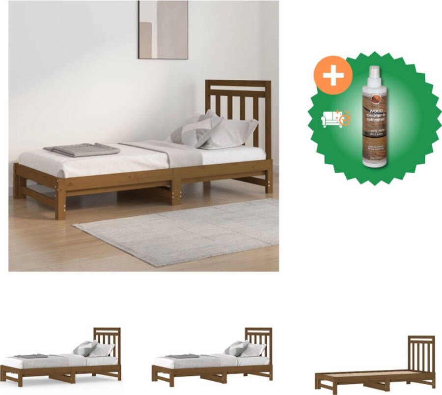 VidaXL Logeerbed Grenenhout Slaapbank Uitschuifbaar Honingbruin 205.5 x 182 x 30 cm Bed Inclusief Houtreiniger en verfrisser