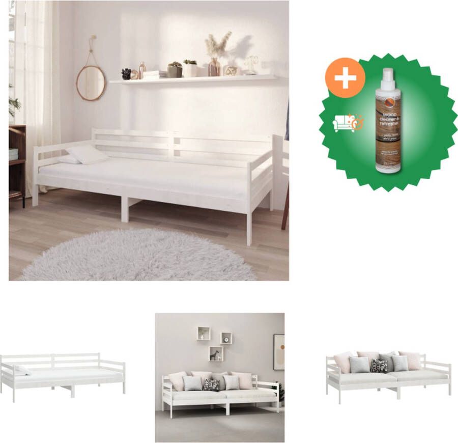 VidaXL Slaapbank Massief Grenenhout Logeerbed Lattenbodem Comfortabele ondersteuning Veelzijdig Extra opbergruimte Wit 205.5 x 96 x 100 cm Geschikte matras 90 x 200 cm Bed Inclusief Houtreiniger en verfrisser