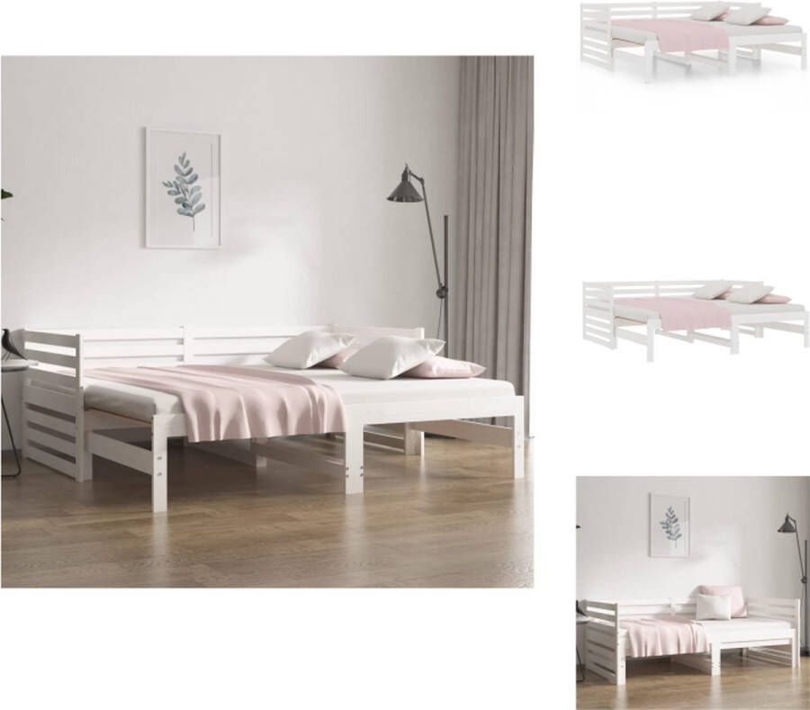 VidaXL Logeerbed Grenenhout Wit Uitschuifbaar 193.5 x 181 x 68.5 cm Geschikt voor 90x190 cm matras Geen matras inbegrepen Bed