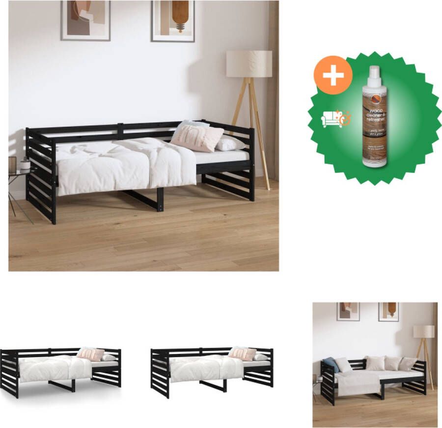 VidaXL Logeerbed Grenenhout Zwart 193.5 x 96 x 68.5 cm 3-zijdig bedhek Gelat ontwerp Veelzijdig en met opbergruimte Bed Inclusief Houtreiniger en verfrisser