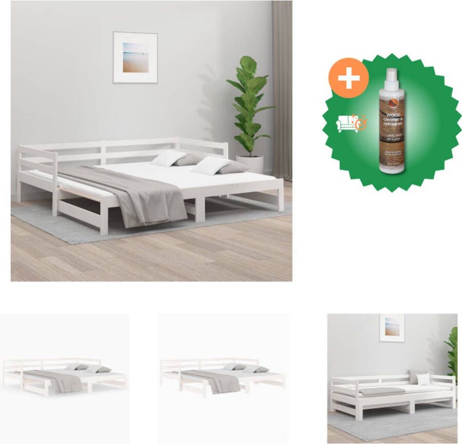 VidaXL Logeerbed Grenenhouten Slaapbank Uitschuifbaar Massief Grenenhout Wit 203.5 x 160 x 56.5 cm Geschikt voor 80 x 200 cm Matras (niet inbegrepen) Bed Inclusief Houtreiniger en verfrisser