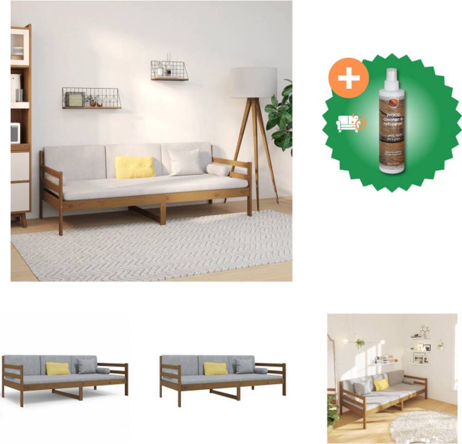 VidaXL Logeerbed Massief Grenenhout 3-zijdig bedhek Gelat Design 193.5 x 96 x 69.5 cm Honingbruin Bed Inclusief Houtreiniger en verfrisser