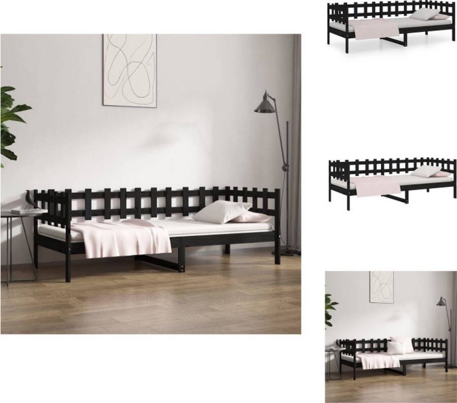 VidaXL Logeerbed Massief grenenhout 3-zijdig bedhek Gelat ontwerp Veelzijdig bed Extra opbergruimte Kleur- zwart Afmetingen- 193.5 x 96 x 68.5 cm Geschikte matras- 90 x 190 cm Bed