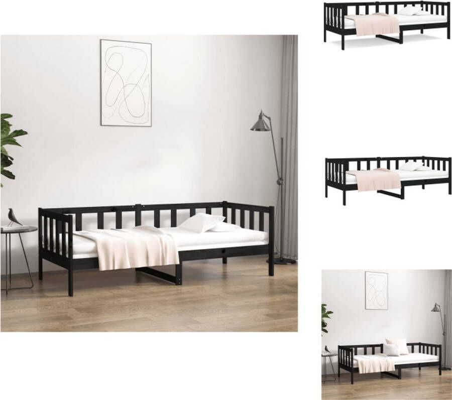 VidaXL Logeerbed Massief grenenhout 3-zijdig bedhek Gelat ontwerp Veelzijdig bed Extra opbergruimte Zwart 193.5 x 96 x 66 cm Bed - Foto 4