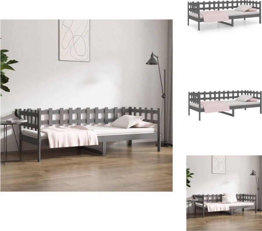 VidaXL Logeerbed Massief Grenenhout 3-zijdig bedhek Gelat ontwerp Veelzijdig bed Extra opbergruimte Grijs 203.5x96x68.5 cm Bed - Foto 3