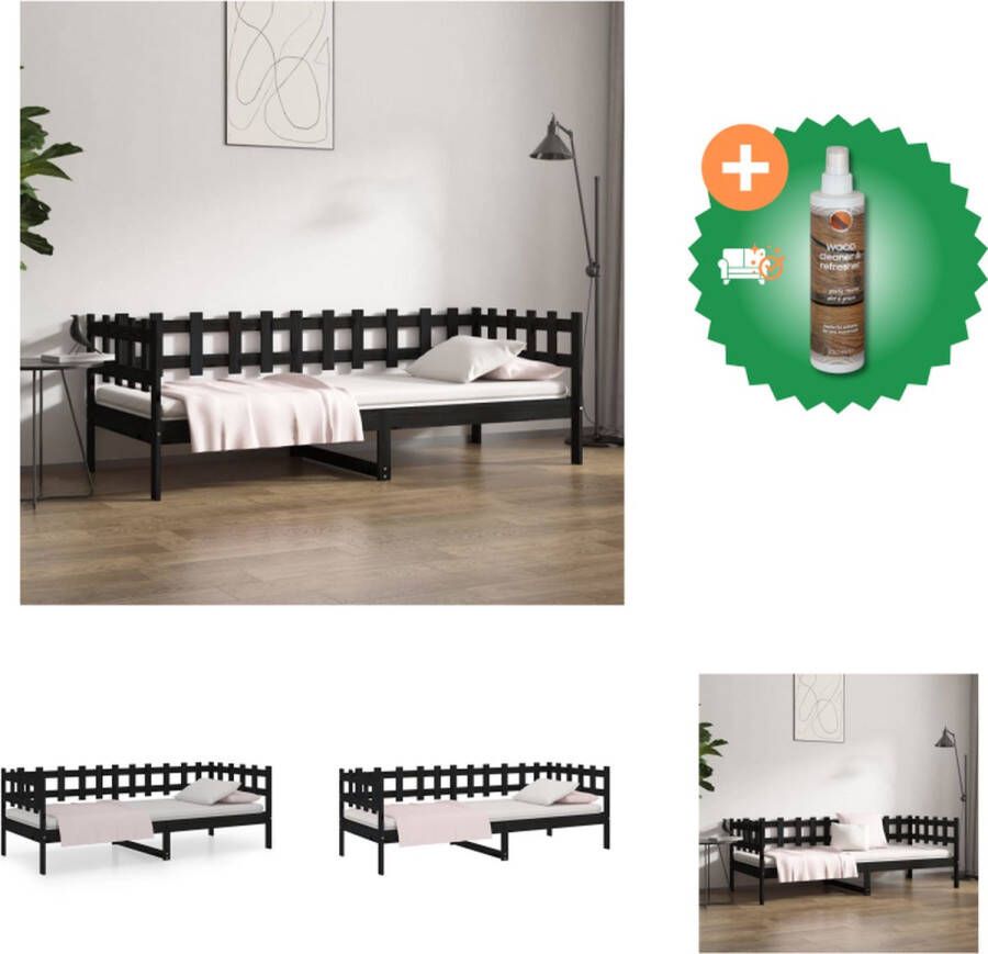 VidaXL Logeerbed Massief grenenhout 3-zijdig bedhek Gelat ontwerp Veelzijdig bed Extra opbergruimte Kleur- zwart Afmetingen- 193.5 x 96 x 68.5 cm Geschikte matras- 90 x 190 cm Bed Inclusief Houtreiniger en verfrisser