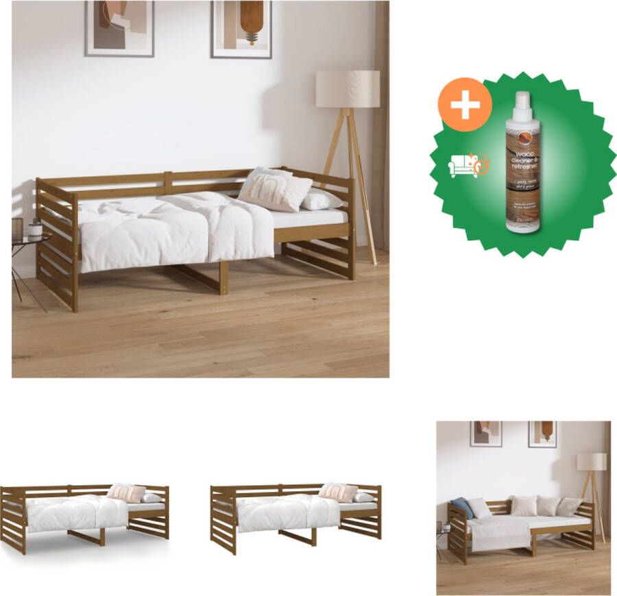 VidaXL Logeerbed Massief grenenhout 3-zijdig bedhek Gelat ontwerp Veelzijdig bed Extra opbergruimte Honingbruin 193.5 x 96 x 68.5 cm (L x B x H) Geschikte matras- 90 x 190 cm (B x L) Bed Inclusief Houtreiniger en verfrisser