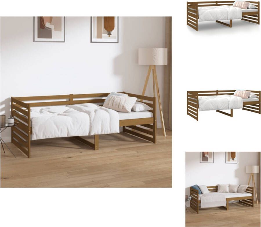 VidaXL Logeerbed Massief grenenhout 3-zijdig bedhek Gelat ontwerp Veelzijdig bed Extra opbergruimte Honingbruin 193.5 x 96 x 68.5 cm (L x B x H) Geschikte matras- 90 x 190 cm (B x L) Bed