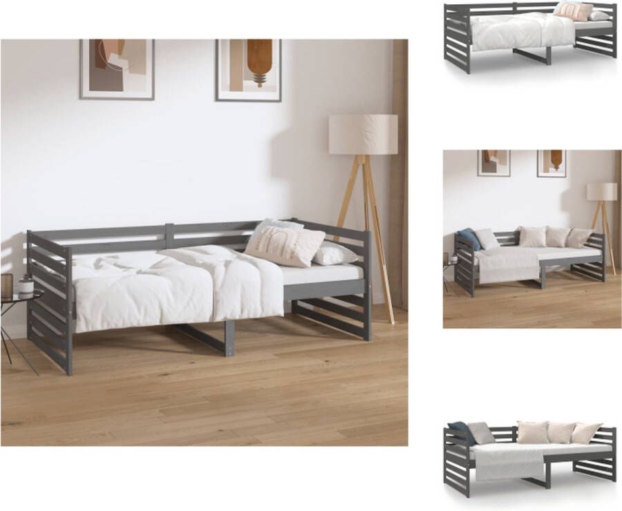 VidaXL Logeerbed Massief grenenhout 3-zijdig bedhek Gelat ontwerp Veelzijdig Extra opbergruimte Grijs 193.5 x 96 x 68.5 cm (L x B x H) Geschikte matras- 90 x 190 cm (B x L) Bed