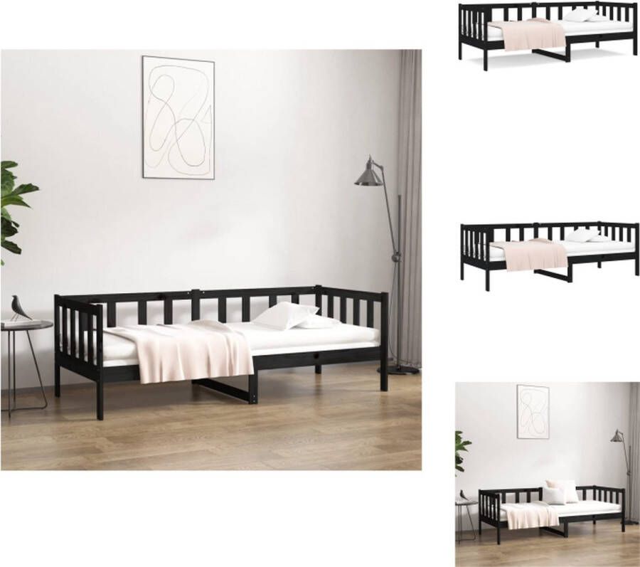 VidaXL Logeerbed Massief grenenhout 3-zijdig bedhek Gelat ontwerp Veelzijdig Extra opbergruimte Kleur- zwart Afmetingen- 203.5 x 85.5 x 66 cm Geschikte matras- 80 x 200 cm Bed