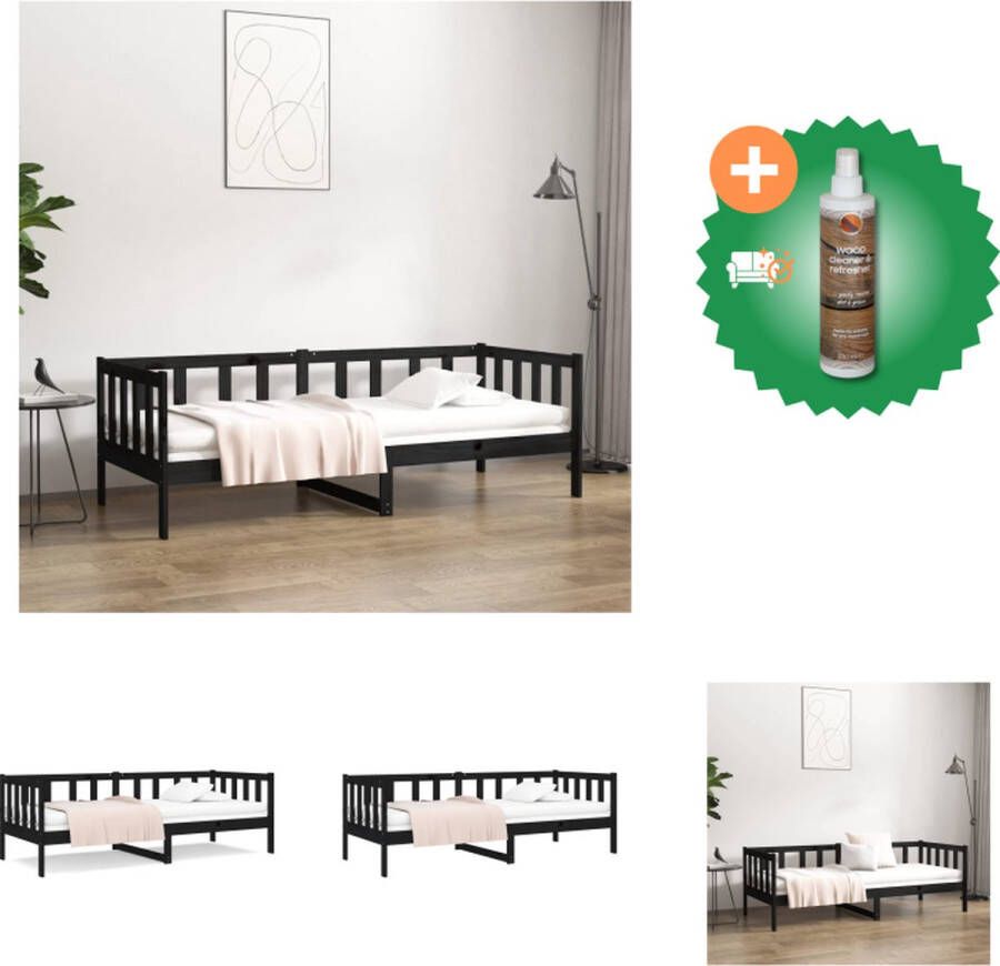 VidaXL Logeerbed Massief grenenhout 3-zijdig bedhek Gelat ontwerp Veelzijdig Extra opbergruimte Kleur- zwart Afmetingen- 203.5 x 85.5 x 66 cm Geschikte matras- 80 x 200 cm Bed Inclusief Houtreiniger en verfrisser