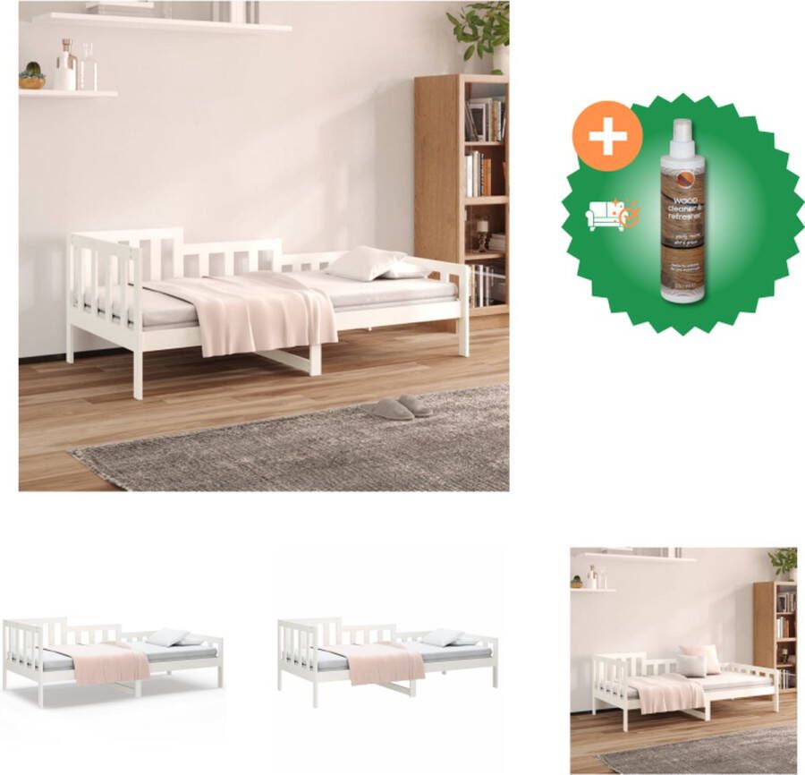 VidaXL Logeerbed Massief grenenhout 3-zijdig bedhek Gelat ontwerp Veelzijdig Extra opbergruimte Wit 193.5 x 96 x 68.5 cm Geschikte matras 90 x 190 cm Bed Inclusief Houtreiniger en verfrisser - Foto 2