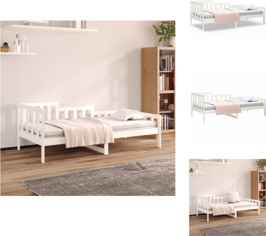 VidaXL Logeerbed Massief grenenhout 3-zijdig bedhek Gelat ontwerp Veelzijdig Extra opbergruimte Wit 193.5 x 96 x 68.5 cm Geschikte matras 90 x 190 cm Bed