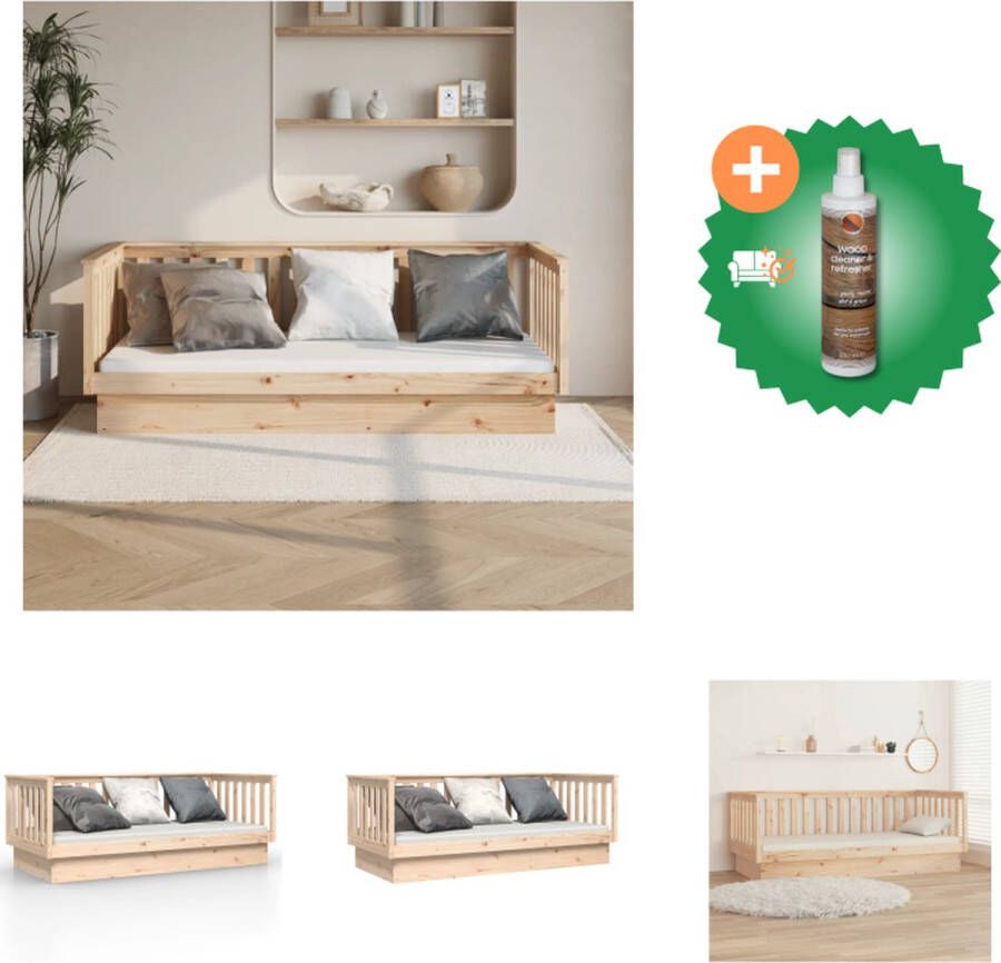 vidaXL Logeerbed Massief Grenenhout Slaapbank 207.5 x 107 x 76 cm Stabiel bedframe 3-zijdig bedhek Bed Inclusief Houtreiniger en verfrisser