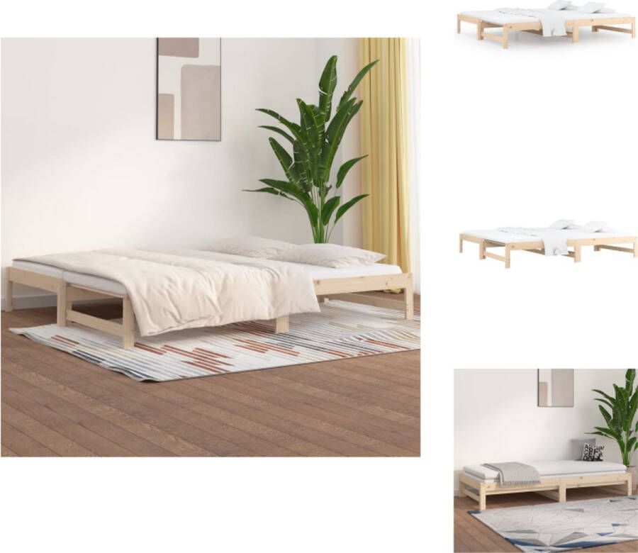 VidaXL Logeerbed Massief Grenenhout Uitschuifbaar Gelat ontwerp Eenvoudig in gebruik Afmetingen- 205.5 x 182 x 30 cm (L x B x H) Geschikte matras- 90 x 200 cm (B x L) Bed