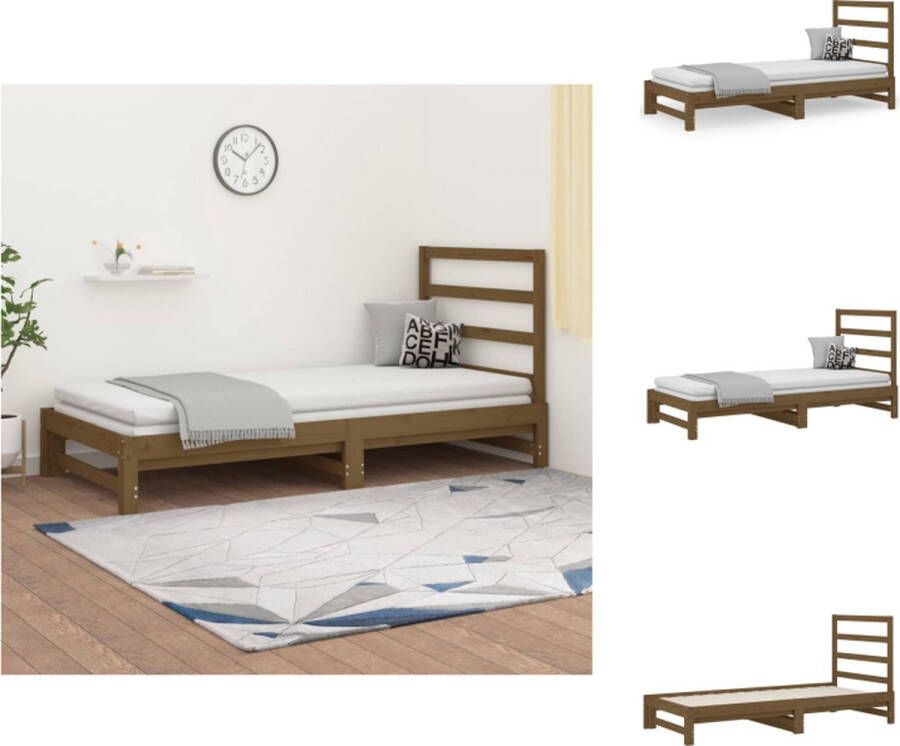 VidaXL Logeerbed Massief Grenenhout Uitschuifbaar Honingbruin 205.5 x 182 x 30 cm Inclusief Montagehandleiding Bed - Foto 2