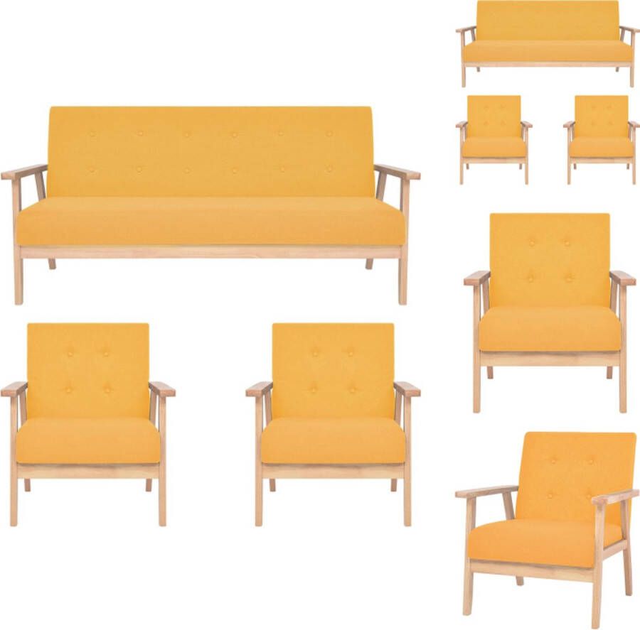 VidaXL Loungebank Geel Polyester Houten frame Set van 2 fauteuils en 1 bank Afmetingen fauteuil- 64.5 x 67 x 73.5 cm Afmetingen bank- 158 x 67 x 73.5 cm Zithoogte- 37 cm Armleuninghoogte- 51 cm Bank