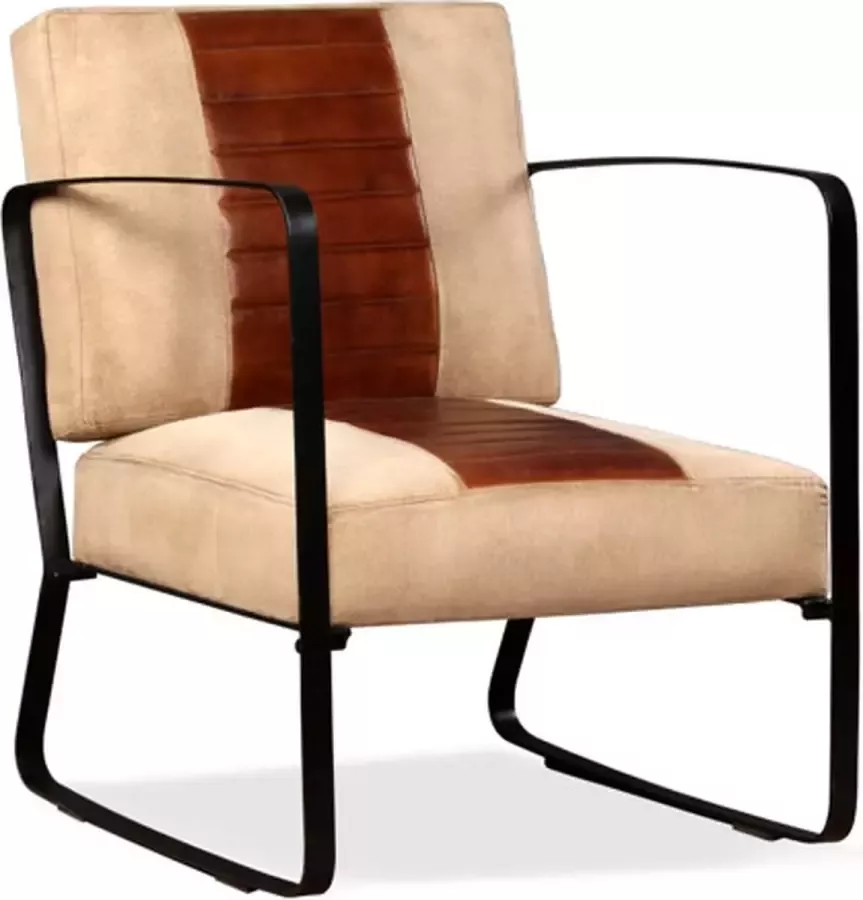 VIDAXL Loungestoel echt geitenleer en canvas bruin