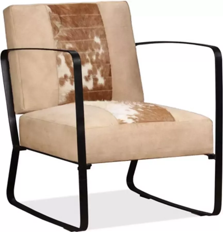 VIDAXL Loungestoel echt geitenleer en canvas crème - Foto 1