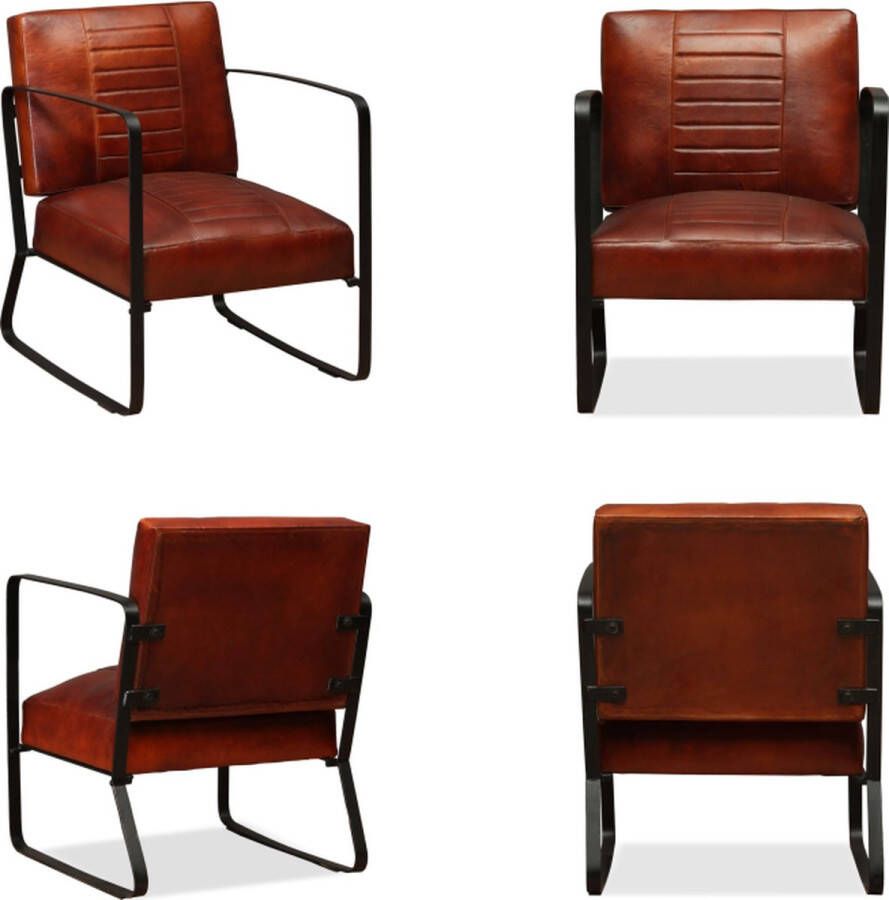 VidaXL Loungestoel echt leer bruin Stoel Stoelen Loungestoel Loungestoelen