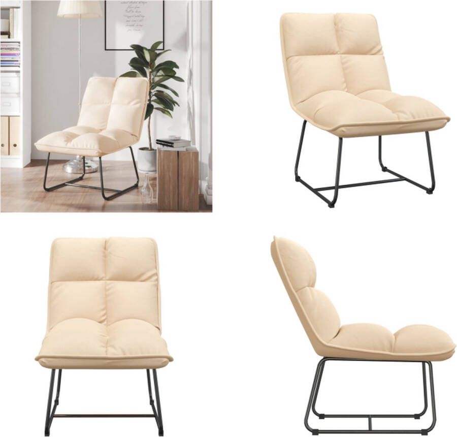 VidaXL Loungestoel met metalen frame fluweel crèmekleurig Loungestoel Loungestoelen Vrijetijds Stoel Vrijetijds Stoelen