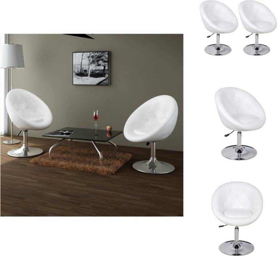 VidaXL Loungestoel Wit Verstelbaar Stalen frame Gepolijst chroom 61x58 cm Safron Barkruk