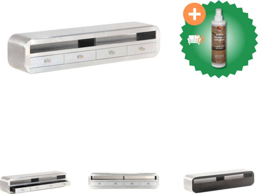VidaXL Luchtvaart TV-meubel 140x30x30 cm Mangohout met aluminium panelen Kast Inclusief Houtreiniger en verfrisser