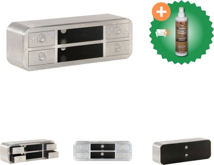 VidaXL Luchtvaart TV-meubel Massief mangohout Gepolijst aluminium 120 x 30 x 40 cm Kast Inclusief Houtreiniger en verfrisser