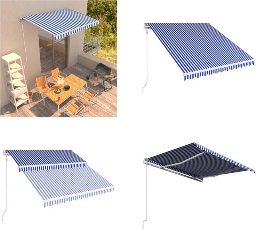 VidaXL Luifel automatisch uittrekbaar 350x250 cm blauw en wit Uittrekbare Luifel Uittrekbare Luifels Uitschuifbare Luifel Uitschuifbare Luifels