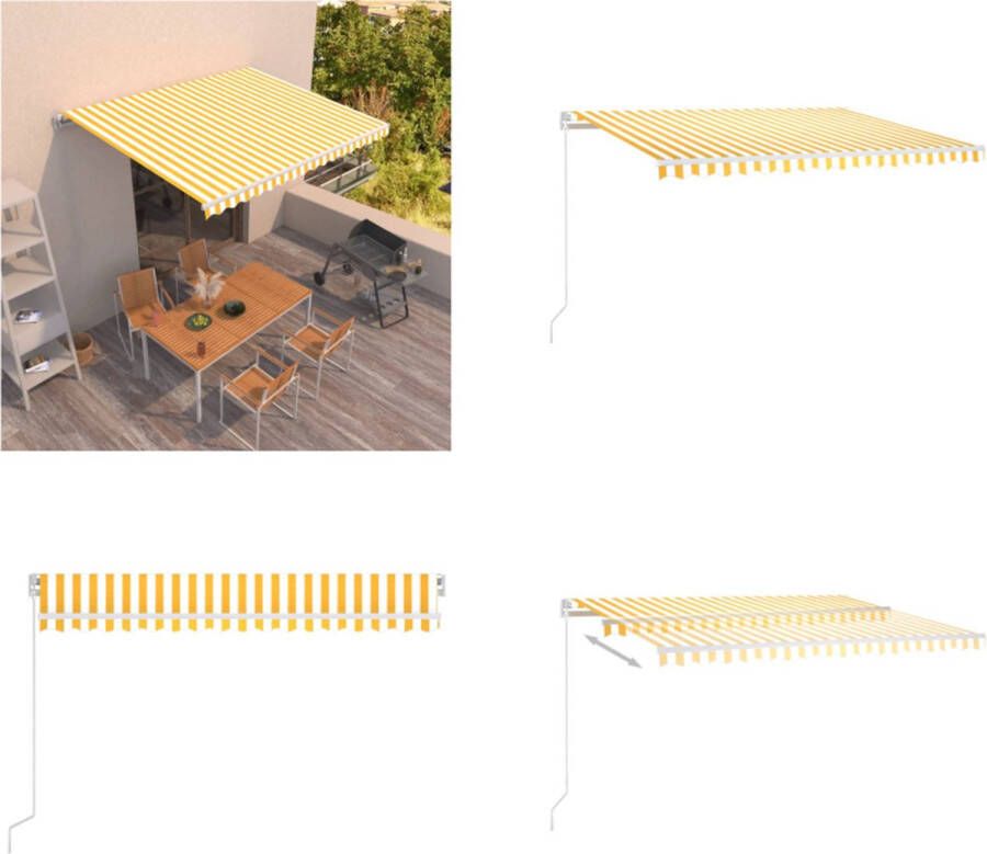 VidaXL Luifel handmatig uittrekbaar 450x300 cm geel en wit Uitschuifbare Luifel Uitschuifbare Luifels Uittrekbare Luifel Uittrekbare Luifels