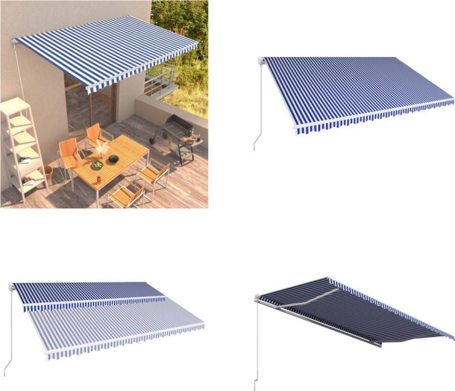 VidaXL Luifel handmatig uittrekbaar 500x300 cm blauw en wit Uittrekbare Luifel Uittrekbare Luifels Uitschuifbare Luifel Uitschuifbare Luifels