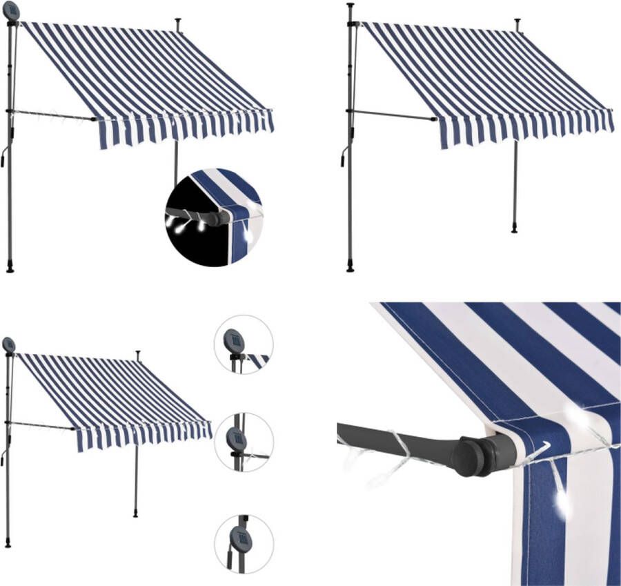 VidaXL Luifel handmatig uittrekbaar met LED 200 cm blauw en wit Uittrekbare Luifel Uittrekbare Luifels Uitschuifbare Luifel Uitschuifbare Luifels