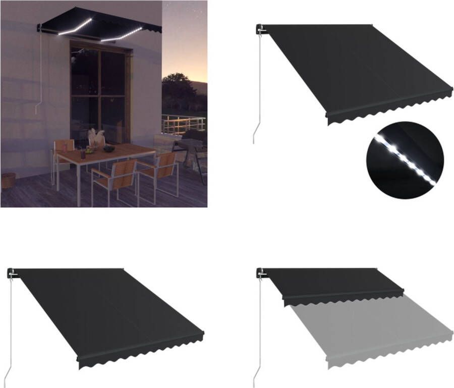 VidaXL Luifel handmatig uittrekbaar met LED 300x250 cm antraciet Uitschuifbare Luifel Uitschuifbare Luifels Uittrekbare Luifel Uittrekbare Luifels