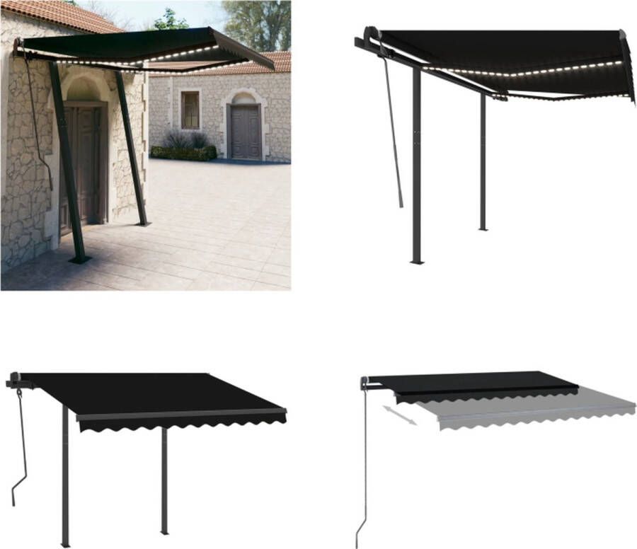 VidaXL Luifel handmatig uittrekbaar met LED 3x2-5 m antracietkleurig Uitschuifbare Luifel Uitschuifbare Luifels Uittrekbare Luifel Uittrekbare Luifels