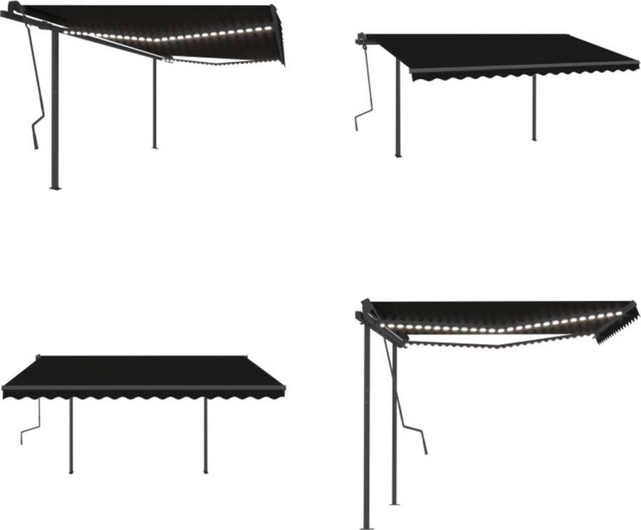 VidaXL Luifel handmatig uittrekbaar met LED 4-5x3-5 m antracietkleurig Uitschuifbare Luifel Uitschuifbare Luifels Uittrekbare Luifel Uittrekbare Luifels