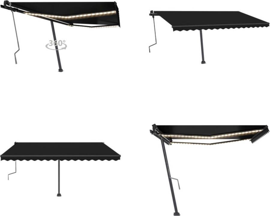 VidaXL Luifel handmatig uittrekbaar met LED 450x350 cm antracietkleur Uitschuifbare Luifel Uitschuifbare Luifels Uittrekbare Luifel Uittrekbare Luifels