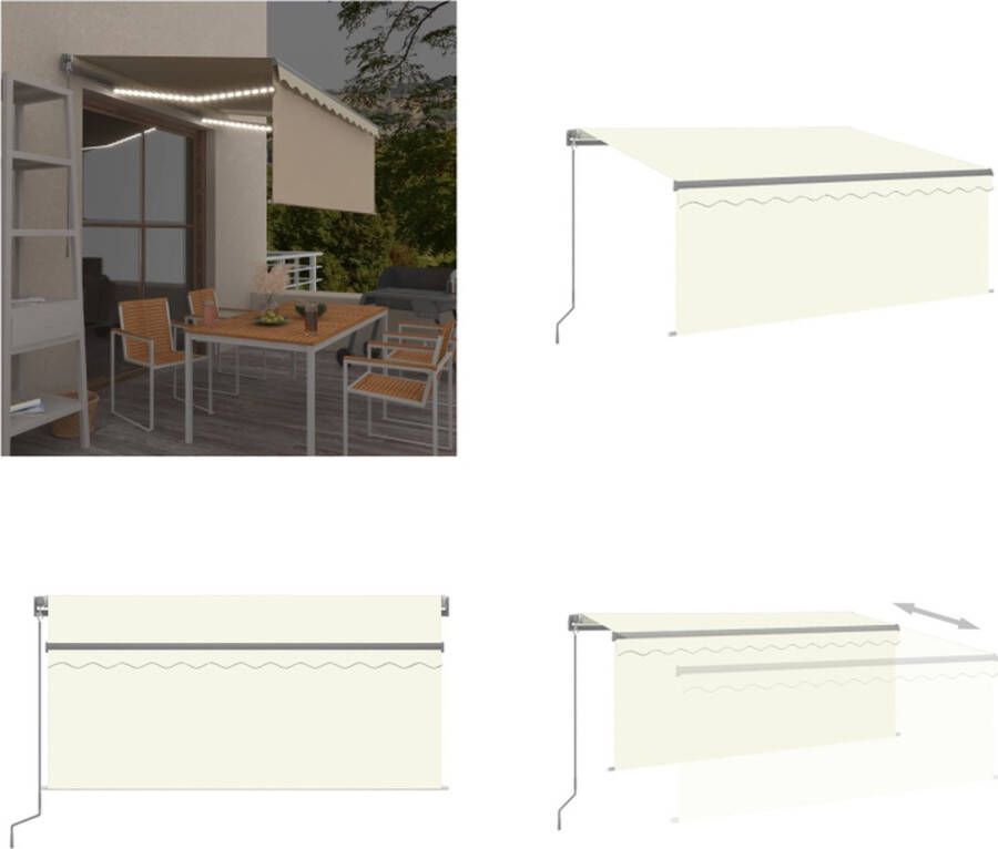 VidaXL Luifel handmatig uittrekbaar met rolgordijn LED 3x2-5 m crème Uitschuifbare Luifel Uitschuifbare Luifels Uittrekbare Luifel Uittrekbare Luifels