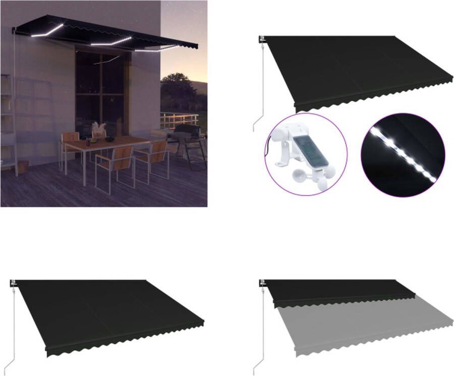 VidaXL Luifel uittrekbaar met windsensor en LED 500x300 cm antraciet Uitschuifbare Luifel Uitschuifbare Luifels Uittrekbare Luifel Uittrekbare Luifels