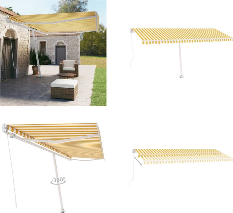 VidaXL Luifel vrijstaand handmatig uittrekbaar 500x350 cm geel en wit Uitschuifbare Luifel Uitschuifbare Luifels Uittrekbare Luifel Uittrekbare Luifels