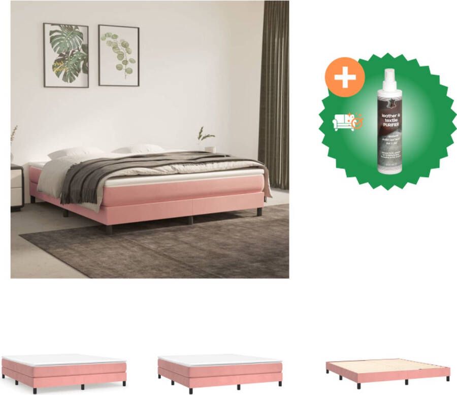 VidaXL Luxe Boxspringbed Roze 203x180x25 cm Fluweel Pocketvering Middelharde ondersteuning Huidvriendelijk Multiplex lattenbodem Bed Inclusief Reiniger